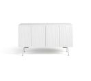 Buffet, Commode En Bois Coloris Blanc Brillant Avec Pieds En Acier - L. 150 X P. 40 X H. 85 Cm