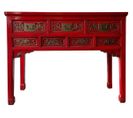 Meuble Console, Table Console En Bois Avec 3 Tiroirs Coloris Rouge - L. 120 X P. 49 X H. 90 Cm