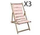 Lot De 3 Chiliennes De Jardin En Bois Naturel Et Tissu Coloris Rouge, Blanc