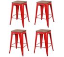 Lot De 4 Tabourets De Bar Vintage Liv - Rouge