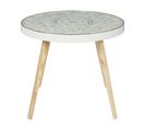 Table Basse Ronde Arabesque - Diamètre 50 Cm - Blanc Et Beige