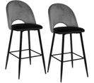 Lot De 2 Chaises De Bar Effet Velours Kara - Hauteur D'assise 76 Cm - Gris Ardoise