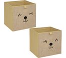 Lot De 2 Boîtes De Rangement Enfant Effet Jute Animal - L. 29 X L. 29 Cm - Marron