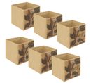 Lot De 6 Boîtes De Rangement Imprimé Tropical En Bambou Et Tissu Palawan - Marron Et Noir