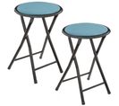 Lot De 2 Tabourets Pliants Avec Effet Velours - Bleu