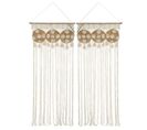 Lot De 2 Rideaux De Fils Détails Macramé Et Pompons - 90 X 200 Cm - Beige