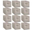 Lot De 12 Boites De Rangement En Tissu Avec Poignée - Longueur 31 X Hauteur 15 Cm - Beige Chiné