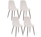 Lot De 4 Chaises Confortables En Polyester Effet Velours Et Pieds En Fer Roka - Ivoire