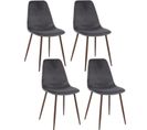 Lot De 4 Chaises Confortables En Polyester Effet Velours Et Pieds En Fer Roka - Gris Ardoise