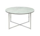 Table Basse Ronde Effet Marbre En Verre Et Métal - L.80 Cm X H. 45 Cm - Blanc