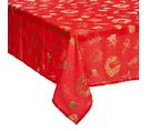 Nappe De Noël Rectangulaire à Motifs - L. 140 X 240 Cm - Rouge Et Doré