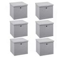 Lot De 6 Boites De Rangement En Tissu Avec Couvercle - 31x31x31cm - Gris