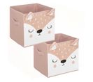 Lot De 2 Boites De Rangement Biche En Velours - 29x29x29cm - Rose