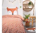 Parure De Couette 140 X 200 "funny Fox" Réversible 100% Coton / 57 Fils/cm²