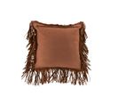 Coussin Franges Carre Cuir Cognac - L 42 X L 41 X H 0,8 Cm