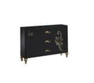 Commode 3 Tiroirs Laque Noir Brillant / Or - Seborga - L 118 X L 46 X H 82 Cm