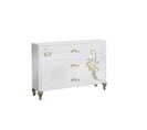 Commode 3 Tiroirs Laque Blanc Brillant / Or - Seborga - L 118 X L 46 X H 82 Cm