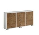 Buffet 2 Portes 3 Tiroirs Laqué Blanc Brillant/bois - Avellino - L 160 X L 50 X H 82 Cm