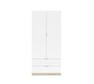 Armoire 2 Portes + 2 Tiroirs Blanc/chêne - Wao - L 81.5 X L 52 X H 180 Cm