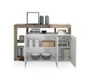 Buffet Moderne En Bois 3 Portes Blanc Laqué Brillant/bois Fumé - Positano - L 146 X L 42 X H 93 Cm