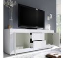 Meuble TV Moderne 2 Portes En Bois Blanc Laqué Brillant - Milan - L 210 X L 43 X H 66 Cm