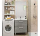 Ensemble Meuble Salle De Bain 60 Cm Gris + Vasque + Miroir - Nolet