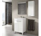 Meuble Sous Vasque 2 Portes Battantes + Vasque 50 Cm + Miroir + Colonne Blanc Brillant - Cepkon