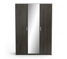 Armoire 3 Portes Avec Miroir Chêne Brun - Edward - L 133.5 X L 51 X H 191 Cm