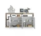 Buffet Moderne En Bois 4 Portes Blanc Laqué Brillant/bois Fumé - Positano - L 184 X L 42 X H 93 Cm