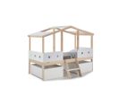 Lit Cabane Avec Échelle + Rangement 90x190 Blanc/bois - Kasada