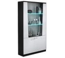 Vitrine 4 Portes Laqué Blanc Et Noir Brillant LEDs - Lasina - L 104 X L 47 X H 189 Cm