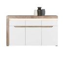 Buffet 3 Portes 1 Tiroir Blanc/chêne à LED - Kiele - L 152 X L 39 X H 89 Cm