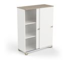 Buffet 2 Portes Coulissantes Blanc Mat/chêne Clair - Zily - L 80 X L 35 X H 101 Cm