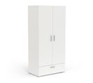 Armoire Penderie 2 Portes Battantes 1 Tiroir Blanc - Zily - L 90 X L 52 X H 187 Cm