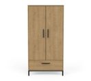 Armoire Penderie 2 Portes Battantes + 1 Tiroir Chêne/noir - Doron - L 90 X L 50 X H 180 Cm