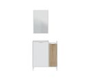 Meuble D'entrée 2 Portes Battantes + Miroir Blanc/bois Clair - Yana - L 77 X L 24 X H 91 Cm