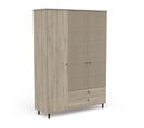 Armoire Penderie 3 Portes Battantes + 2 Tiroirs Chêne Clair - Gonsai - L 141 X L 50 X H 221 Cm