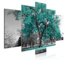 Tableau Autumn In The Park (5 Parts) Wide Turquoise 200 X 100 Cm Vert