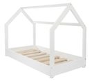 Lit Pour Enfant Maison 2-en-1 Avec : Cabane Ludique En Bois Naturel 160x80 Cm - Blanc