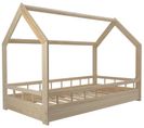 Lit Cabane Maison En Bois Naturel Brut 160x80 Cm Avec Barreaux