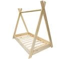 Lit Pour Enfant Maison 2-en-1 Avec Tente Cabane En Bois Naturel (160x80 Cm) - Bois