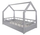 Lit Pour Enfant Maison Cabane En Bois Naturel 2-en-1 Avec Barreaux 160x80 Cm - Gris