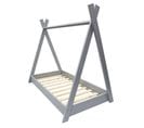 Lit Pour Enfant Maison 2-en-1 Avec Tente Cabane En Bois Naturel (160x80 Cm)- Gris