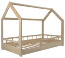 Lit D'enfant Cabane Maison En Bois De Pin Naturel Brut 160x80 Cm Avec Barreaux