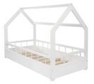 Lit Pour Enfant Maison Cabane En Bois Naturel 2-en-1 Avec Barreaux : 160x80 Cm - Blanc