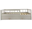 Lit D'enfant En Bois Naturel Style Scandinave 160x80cm Avec Barrière Et Tiroir - Gris