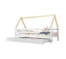 Lit cabane pour enfant 200x90, double lit coulissant avec roulettes en bas, bois massif, blanc