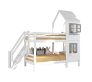 Lit superposé cabane enfants 90x200 avec protection antichute, en bois de pin massif, blanc