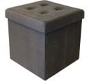 Pouf Coffre Carré En Velours Synthétique Capitonné Gris Anthracite