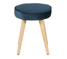 Pouf En Velours Bleu Foncé Pieds Bois Naturel Popy